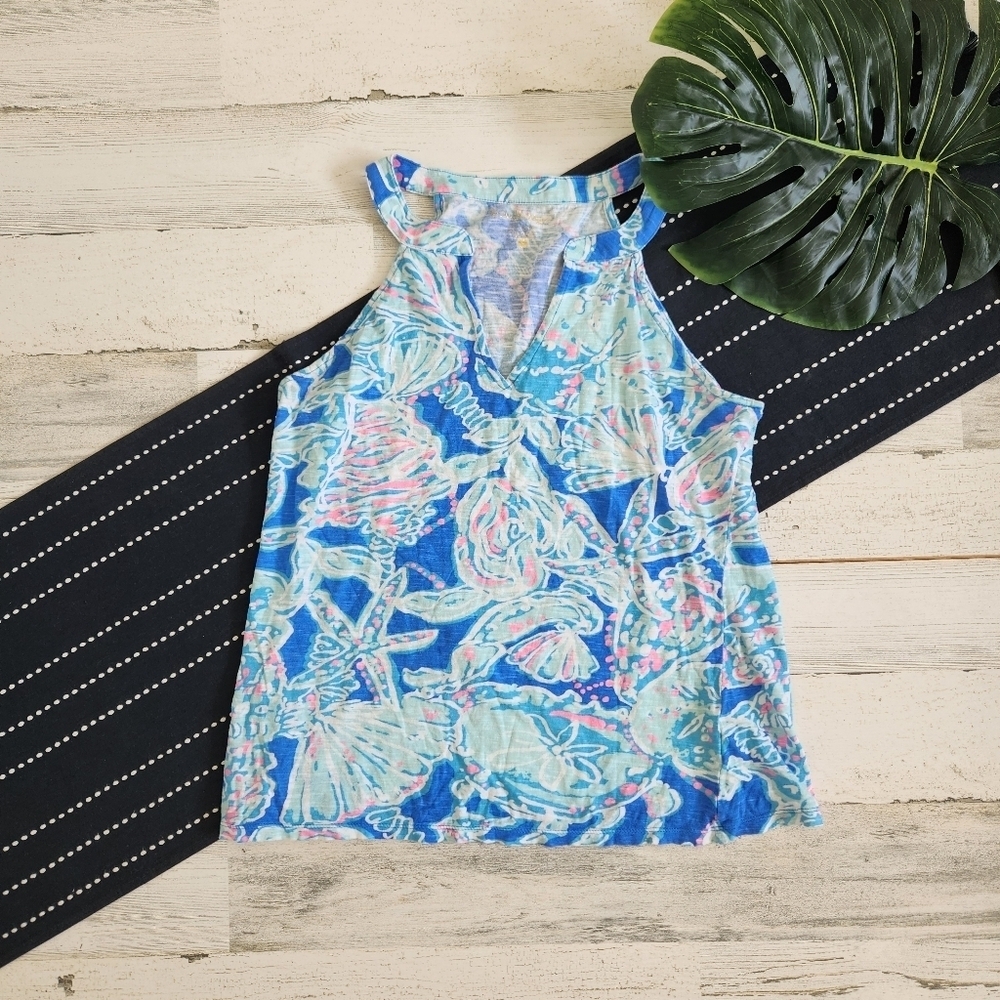 Lilly Pulitzer Arya Printed Tank Top In Bay Blue Size Small